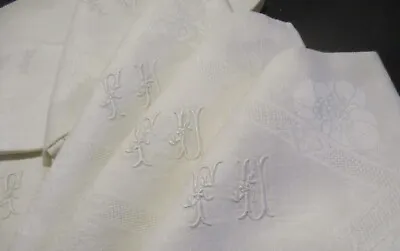 Antique Vintage FrenchWhite Dinner Napkins Monogram Set Of 7 • $29.05