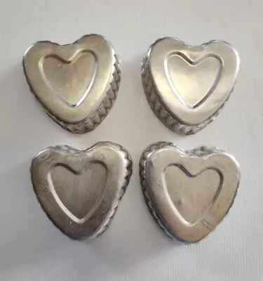 Vintage Mini Aluminum Fluted Heart Shaped Tart Pans/Molds - Set Of 4 • $12