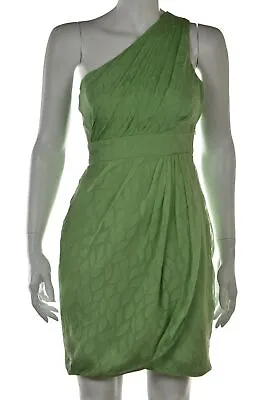 NEW Shoshanna Womens Dress Size 2 Green Solid Sheath Short One Shoulder Silk • $59.99
