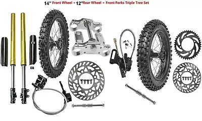 Front Forks Suspension Kit + 14  / 12  Wheels Tyre For KLX110 TTR110 CRF50 CRF70 • $549.45