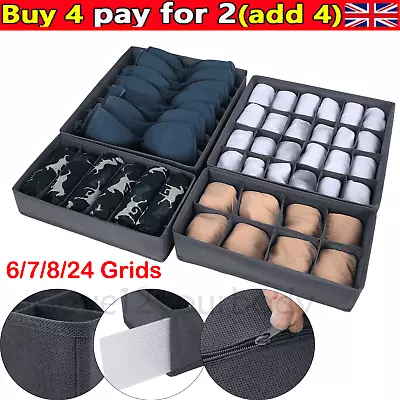 Underwear Drawer Organiser Storage Box Tidy Socks Bra Ties Draw Divider  UK“” • £2.99