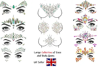 Face Gems Adhesive Glitter Face Jewel Tattoo Festival Rave Party Body MakeUp UK • £0.99