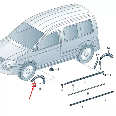 New Volkswagen Caddy 2k Mk3 Front Right Fender Molding 2k58537189b9 • $119