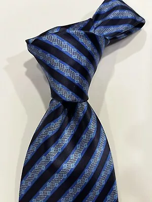 Stefano Ricci Tie Blue Striped Shimmering Luxury Silk Tie Made In Italy  • $79.95