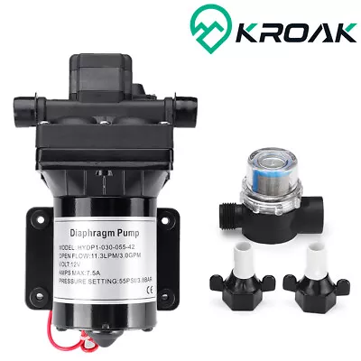 $59.99 • Buy KROAK 12 Volt Water Pump 55PSI Self Priming Pump Diaphragm High Pressure RV 