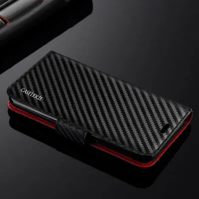 £2.99 • Buy For IPhone 14 Pro Max 13 12 11 8 7 X Carbon Fiber Flip Leather Wallet Case Cover