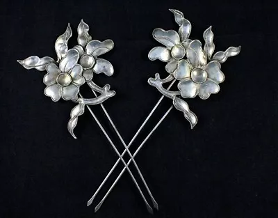 Hair Accessories Handmade Filigree Miao Silver Flower Headgear Hairpin 1piece • $38