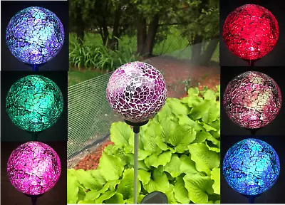 Solar Mosaic Glass Ball Garden Stake Color Change LED Light Outdoor Yard Decor • $10