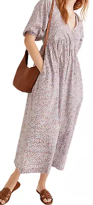 Madewell Pale Dawn Marianna Dream On Daisies Puff Sleeve Midi Dress Medium Nf849 • $39.49