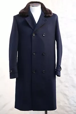 New Loro Piana Fur  Castorino Beaver Heavy Navy Cashmere Overcoat M Medium $9K • $2950