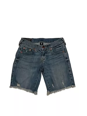 True Religion Cut Off Denim Jean Shorts Jayde Mid Rise Blue Women’s SZ 25x10 GUC • $24.47