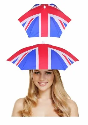 Union Jack Umbrella Hat - Festival Rave Outdoor Folding Fishing Cap Joke Gift • £4.49