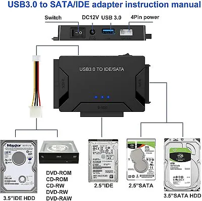 $34.99 • Buy Universal 2.5 /3.5  Hard Drive Adapter Cable Disk Converter USB 3.0 To SATA/IDE 