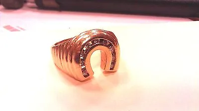 14K Yellow Gold Horse Shoe Men's Ring With Diamonds Heavy Band Vintage  • $1000