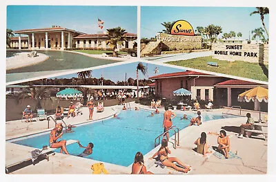 Postcard FL Sunset Mobile Home Park Pool People Multi View Pinellas Park Florida • $7.95