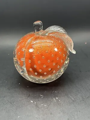 Vintage Murano Italy Hand Blown Glass Apple Paperweight Orange Bubbles Bookend • $39.99