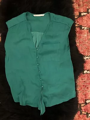 Zara Trafaluc Green Sleeveless Tie Waist Shirt US Size XS • $9