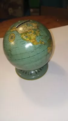 Vintage Ohio Art Small Tin World Globe Coin Keyed Bank- As You Save So U Prosper • $14.99