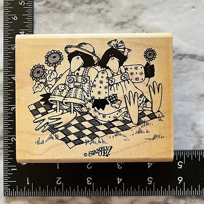 Crow Picnic - Wood Rubber Stamp Primitive Sunflowers Country Fall Stampin Up • $7.99