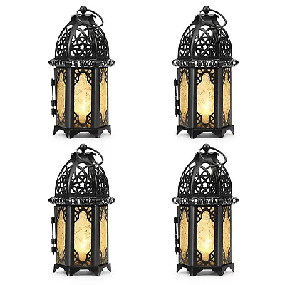 4PCS Metal Candle Holder Set Vintage Hanging Glass Lanterns Wedding Party Decor • $36.99