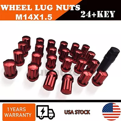 24Pc Red 1.46  Tall 14x1.5 Tuner Spline Lug Nut+Key F150 Expedition Navigator • $26.59