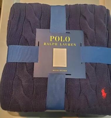 Ralph Lauren Polo HANLEY 50 X 70 Navy Blue Cable Knit Throw Blanket $275 NEW • £122.54