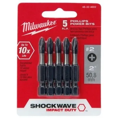 Milwaukee 48-32-4602 Shockwave 2-Inch #2 Phillips Power Bit 5-Pack • $9.90