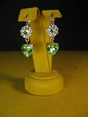 MARIANA EARRINGS HEART FLOWER SWAROVSKI CRYSTALS GREEN RG PL Gift Mother's Day • $81