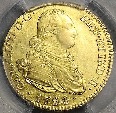 1794 PCGS AU 55 Spain 2 Escudos Charles IV Madrid Gold Coin POP 3/1 (23080301D) • $1050