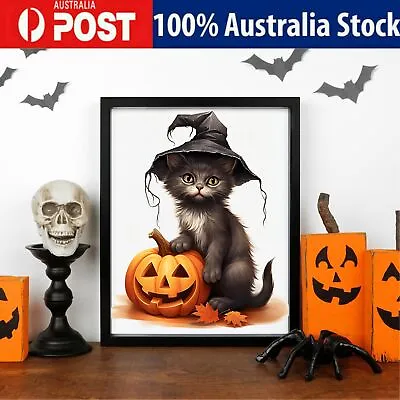 $13.34 • Buy 5D DIY Full Round Drill Diamond Painting Halloween Pumpkin Cat Home Decor