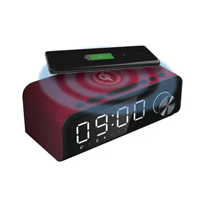 $79 • Buy Laser 4-in-1 Digital Alarm Clock Radio W/Qi Charging/Bluetooth Speaker/Mic Red