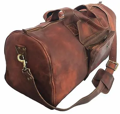 Handmade Genuine Vintage Leather Large Duffle Travel Bag Real Goat Leather • $62.09