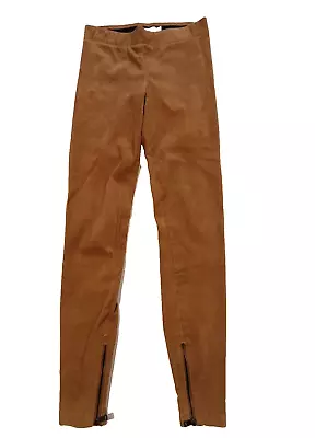 VINCE XXS Lamb Leather Pull-On Suede Pants Elastic Waist Ankle Zip Legging Cogna • $169.95