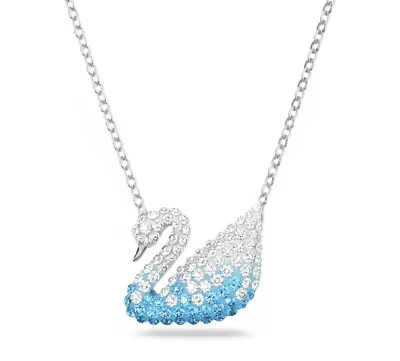 Nib Swarovski Iconic Swan Pendant Swan Small Blue Rhodium Plated 5512094 • $84.99