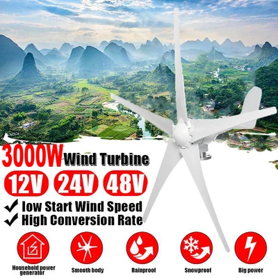 $69.41 • Buy S Wind Turbine Generator Kit 3000W Power 5 Blades 12/24/48V Controller Inverter
