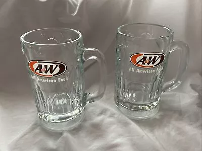 Two Vintage A&W Logo All American Food Large Glass AW Root Beer Mugs Excellent • $16