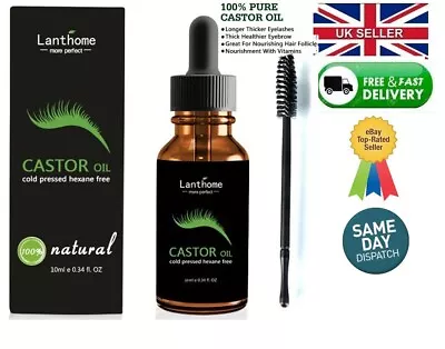 £4.40 • Buy New 100% Pure Organic Castor Oil For Eyelashes Eyebrow Hair Growth Body Care Oil