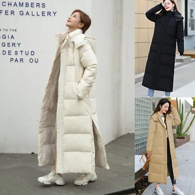 £26.96 • Buy Womens Long Knee Coat Hooded Cotton Padded Jackets  Parka Warm Winter Outwear UK