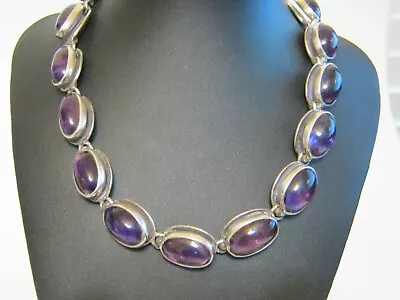 Antonio Pineda Taxco Mexican Silver & Amethyst Necklace 970 Silver 159 Gram • $1200