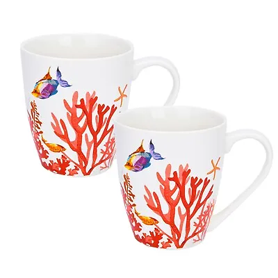 SET OF 2 Coral Reef Porcelain Mugs Bone China Cups Tea Coffee Cup Set 12 Fl Oz • $16.77
