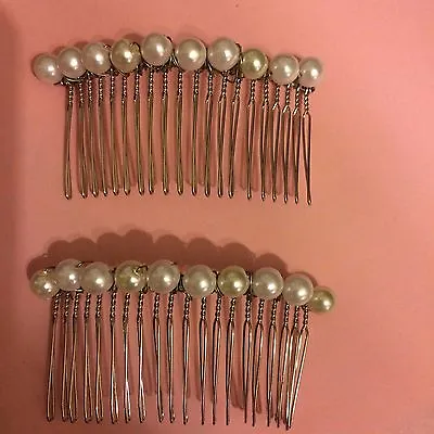 (2) Vintage Classic Ivory Faux Pearl Silver Metal Hair Combs • $12.99