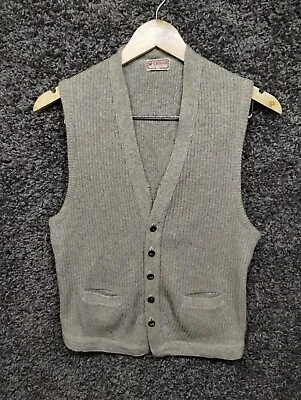 Vintage McGregor Cardigan Vest Men Medium Gray Deep V Pockets 1950s 50s • $35.97