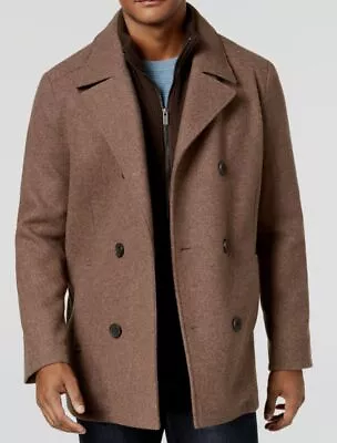 $251 Kenneth Cole Men's Brown Double Breasted Wool-Blend Pea Coat Jacket Size XS • $79.98