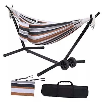 Portable Hammock With Stand Included With Wheels Outdoor Double 2 Person Coffee • $102.77