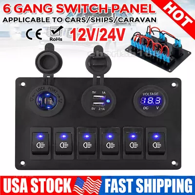 $23 • Buy Car Marine Boat 6-Gang Waterproof Circuit Blue LED Rocker Switch Panel Breaker@