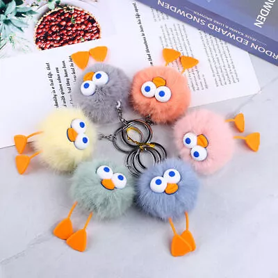 Cute Plush Duck With Legs Pom Pom Ball Keychain Keyring Backpack Purse Bag Charm • $4.26