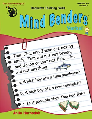 Mind Benders Verbal Workbook Deductive Thinking Skills Puzzles (Grades K-2) • $9.99