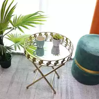 Side Coffee Table With Mirrored Glass Top Foldable Table Living Room Furniture • £28