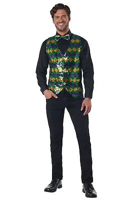 Men's Sequin Carnival Mardi Gras Vest Set Adult Costume Kit • $22.99