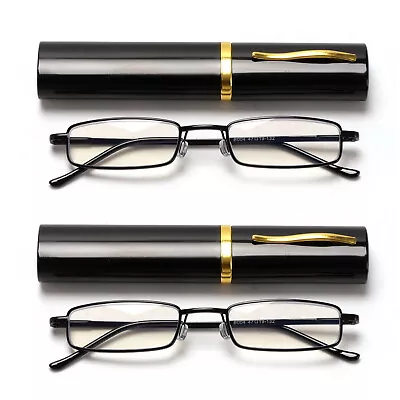 2X Slim Reading Glasses With Pen Clip Tube Case Eyeglasses Readers For Men Women • $9.99